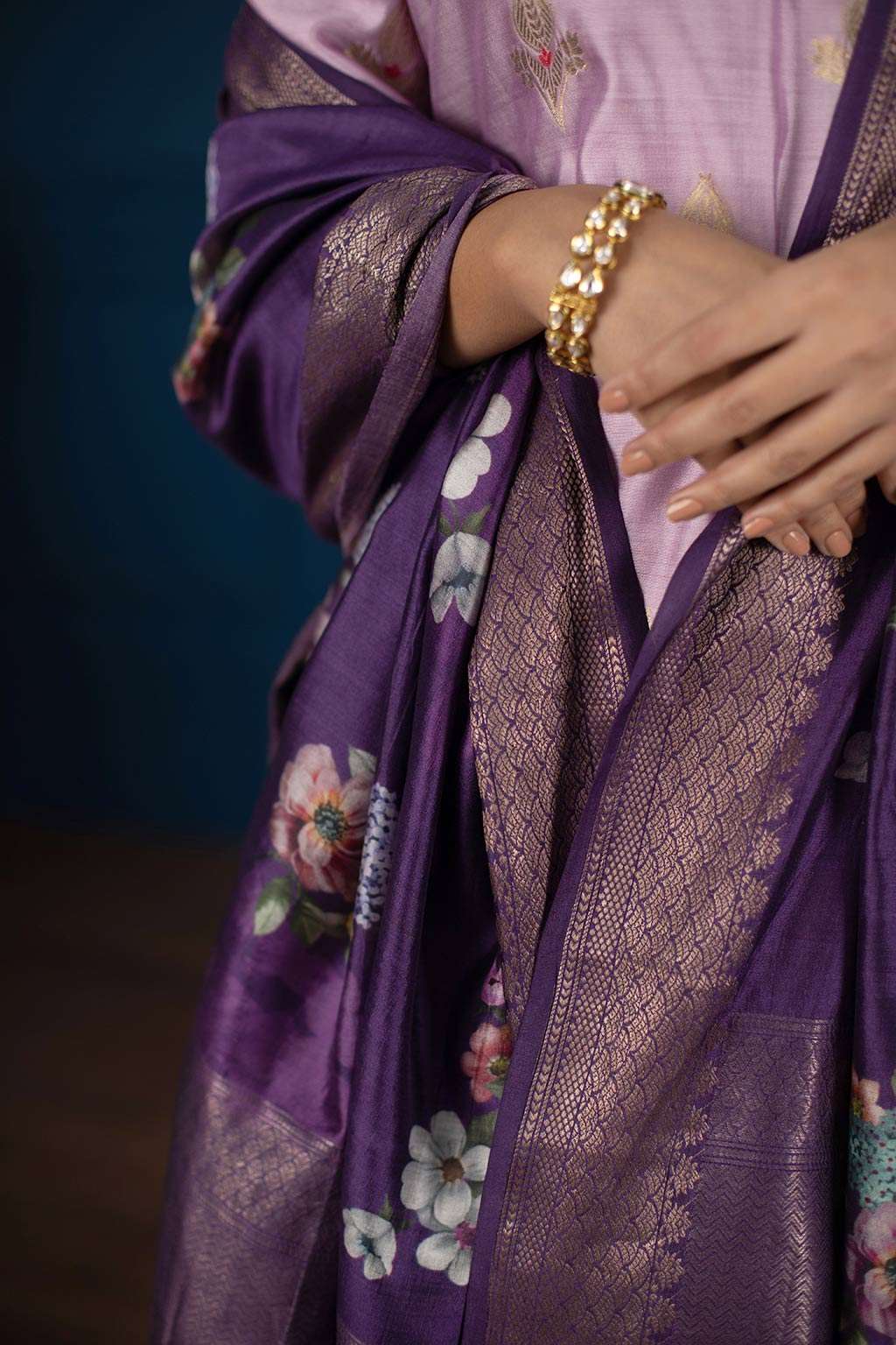 purple dress combination dupatta Dark Purple Kali Ghera Chuddi Sleeve Anarkali With Ivory Dupatta