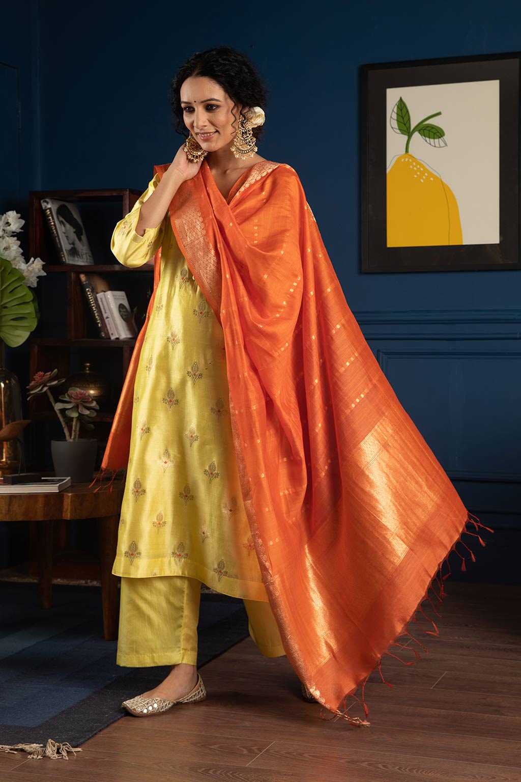 orange dupatta combination dress Cbazaar Women's Anarkali Suit | Vibrant Orange Rayon Gota Embossed Anarkali Suit With Stylish Dupatta | Orange | Classic Style | Eid