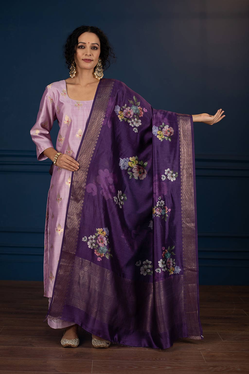 fitted lace wedding dress Lavendar Benarasi Pure Silk Handwoven Suit Set With Dark Purple Dupatt –  Six Yard Story
