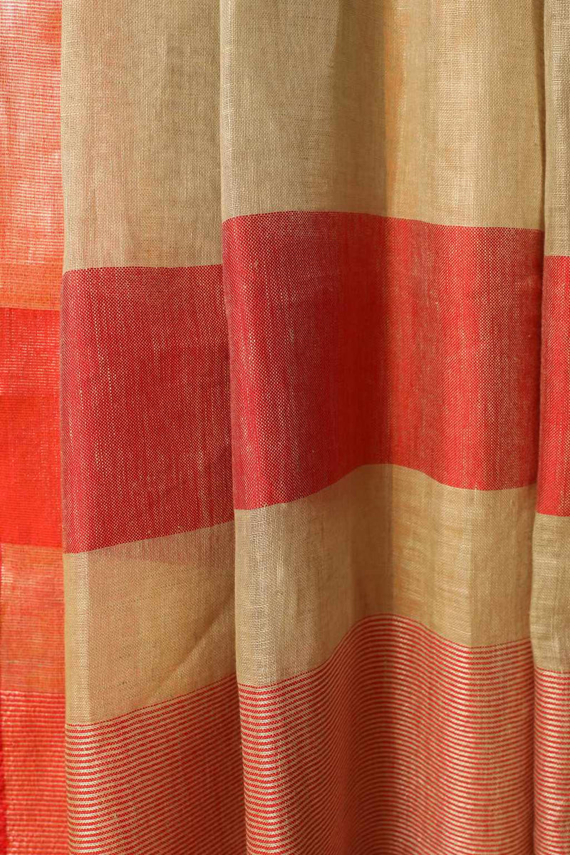 Light Moss GreenRed Pure Linen Handloom Saree With Zari Border Six