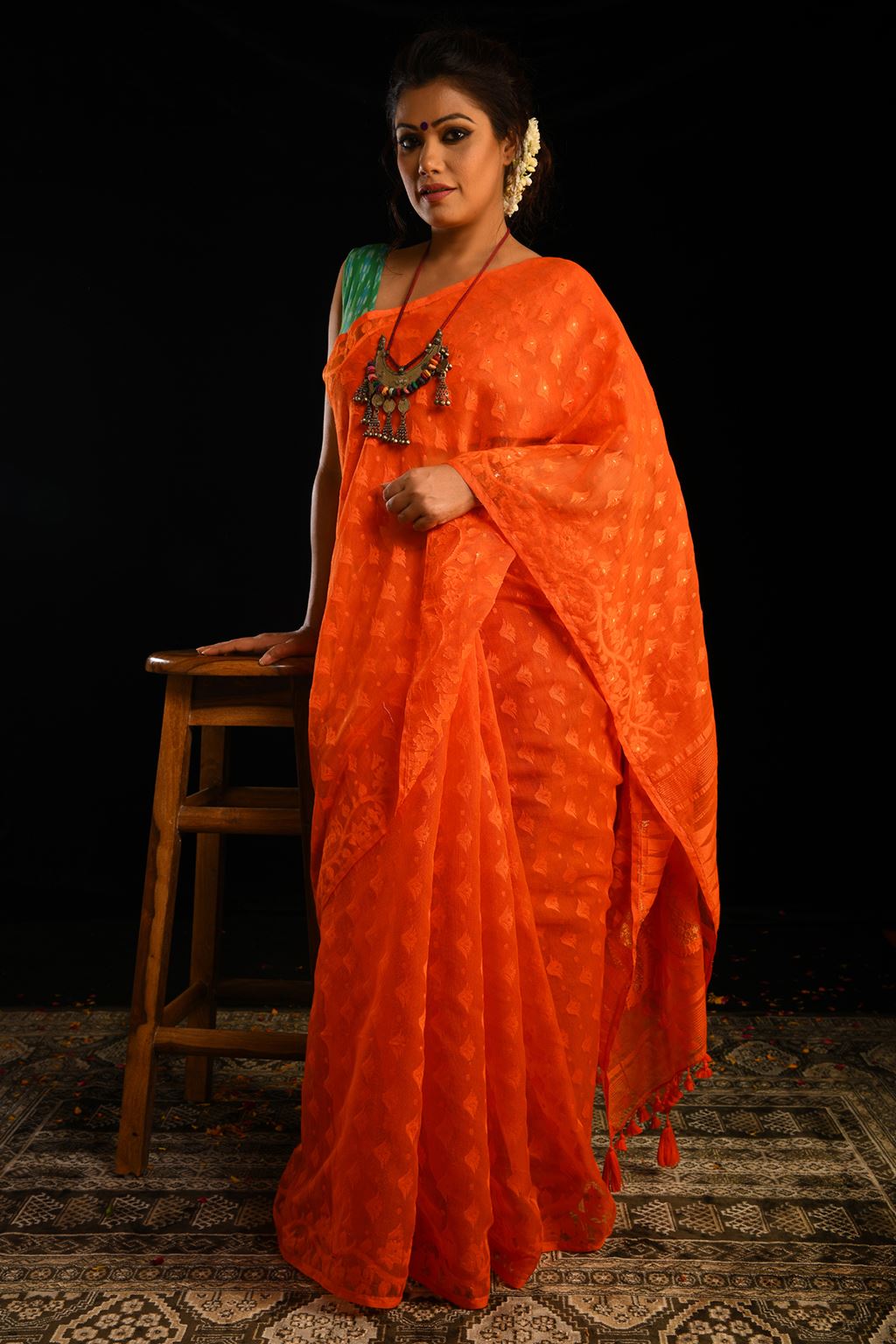 FaceDeal Festive Wear Designer Orange Color Cotton Silk Saree With Blouse  Piece (280) at Rs 450 in Surat